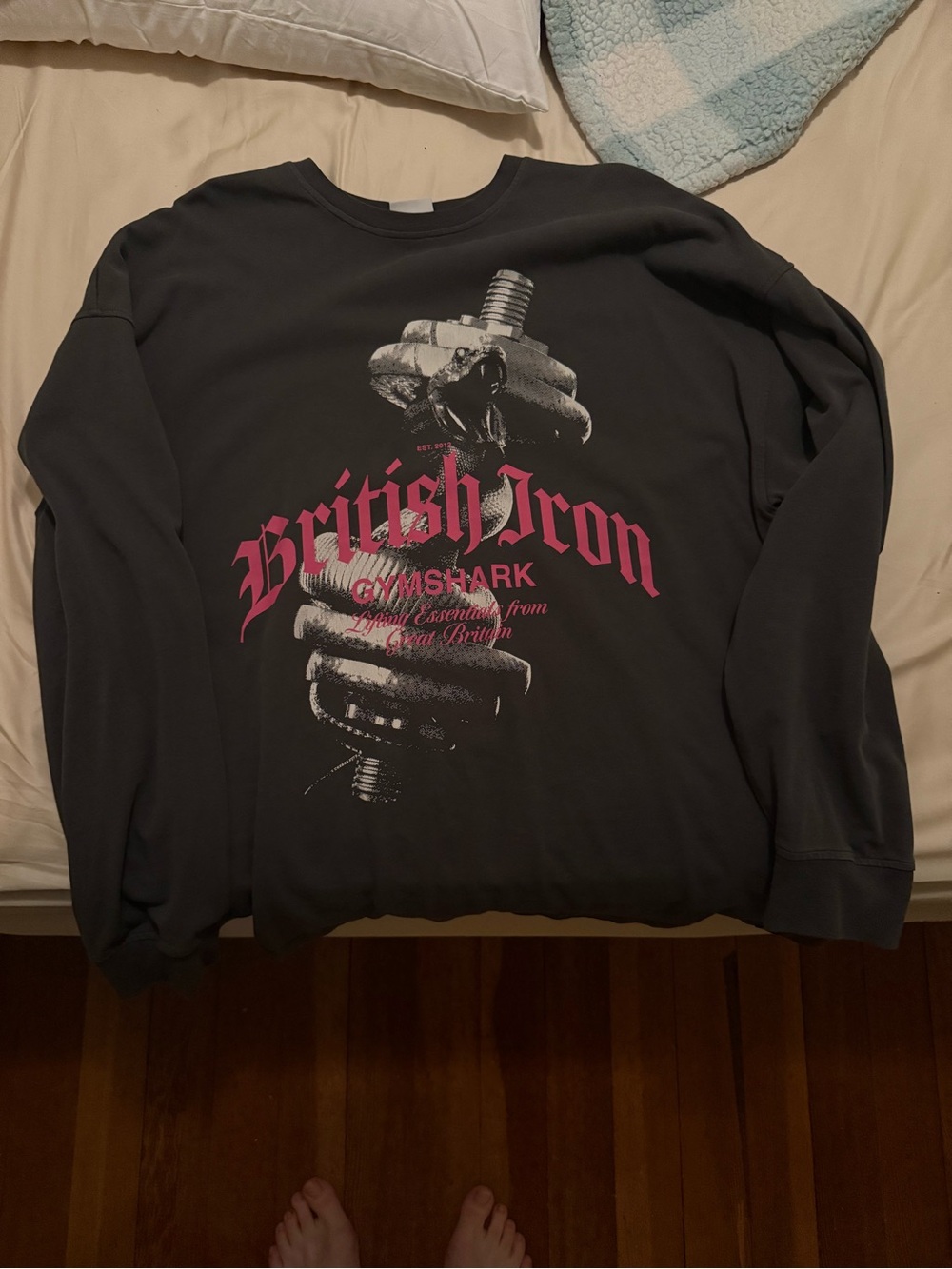 Gymshark Men's Black Sweatshirt with Pink British Iron Graphic